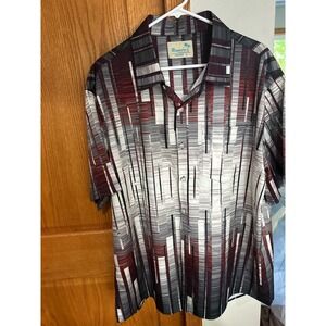 Vintage Royaura Hawaiian Shirt Mens XL Abstract Geometric Button Down Burgundy